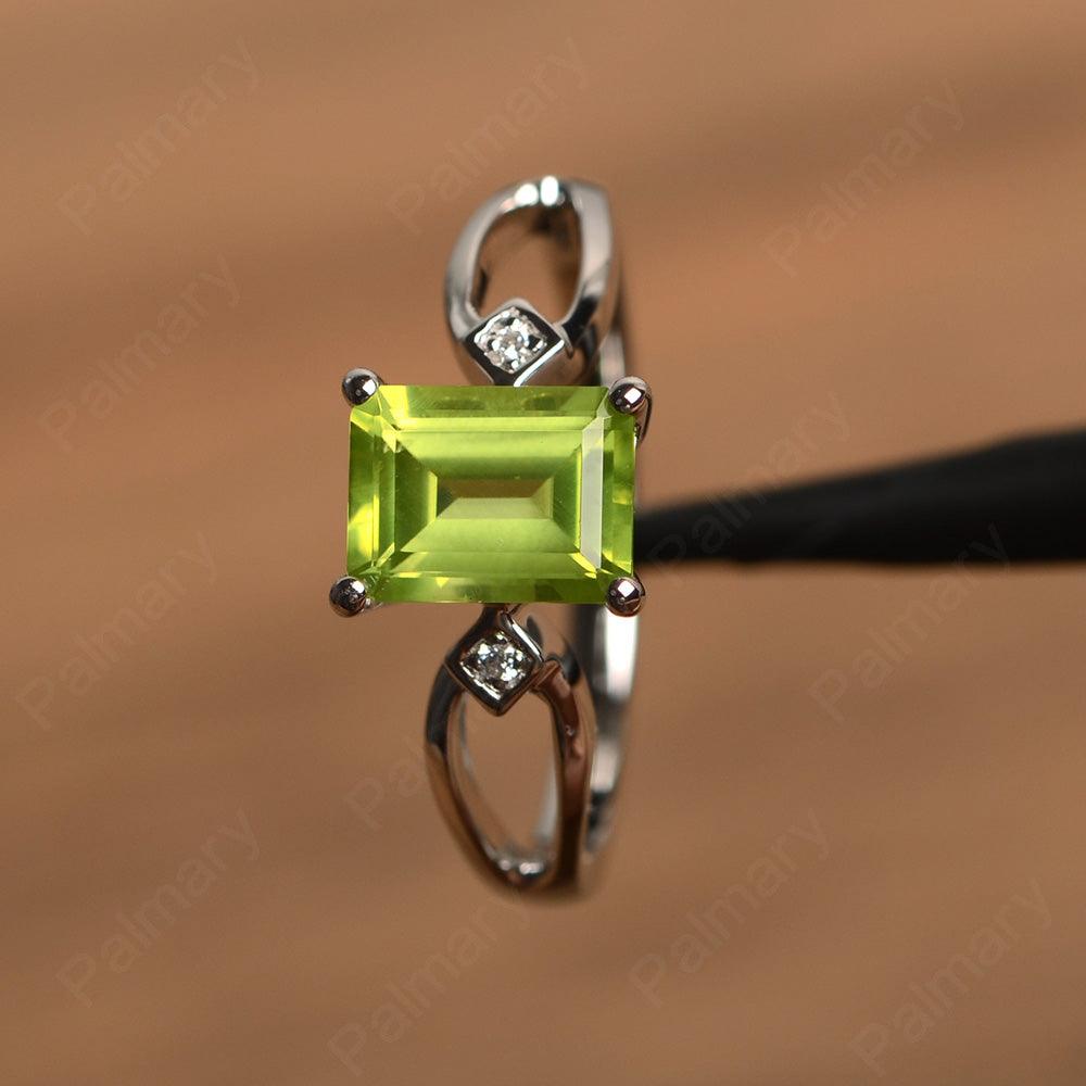 Emerald Cut Peridot Promise Rings - Palmary