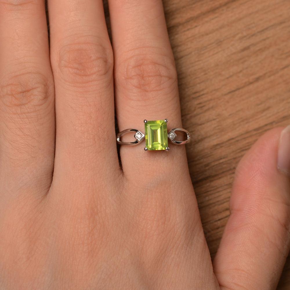 Emerald Cut Peridot Promise Rings - Palmary