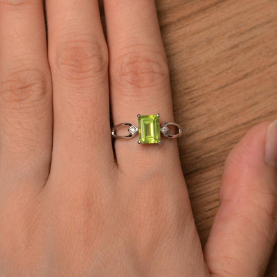 Emerald Cut Peridot Promise Rings - Palmary