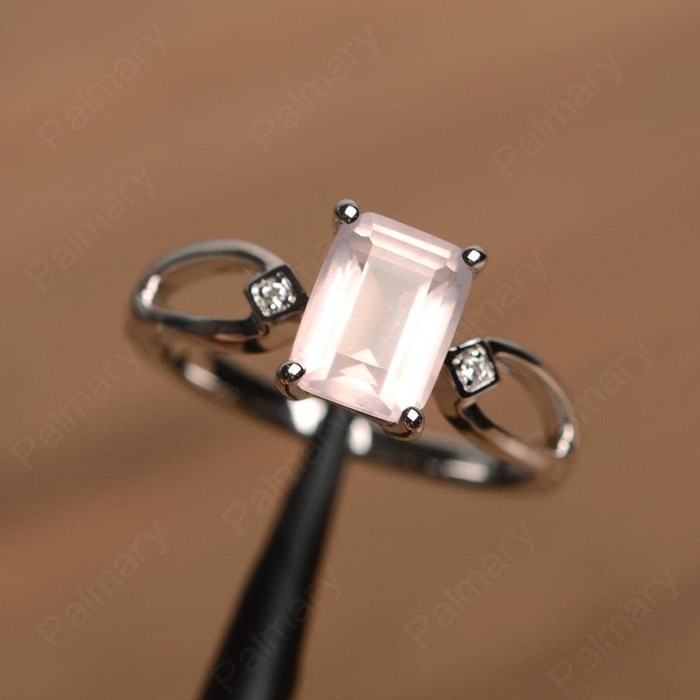 Emerald Cut Rose Quartz Promise Rings - Palmary