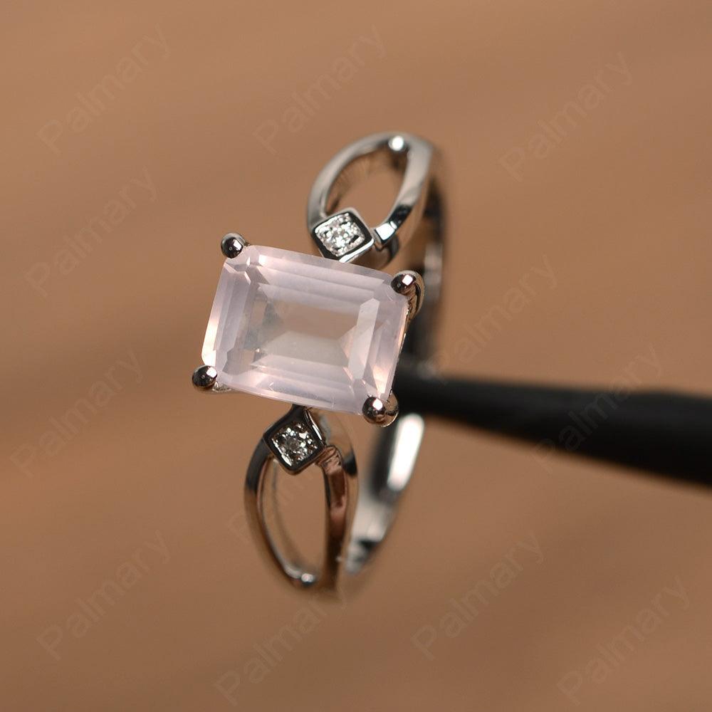 Emerald Cut Rose Quartz Promise Rings - Palmary