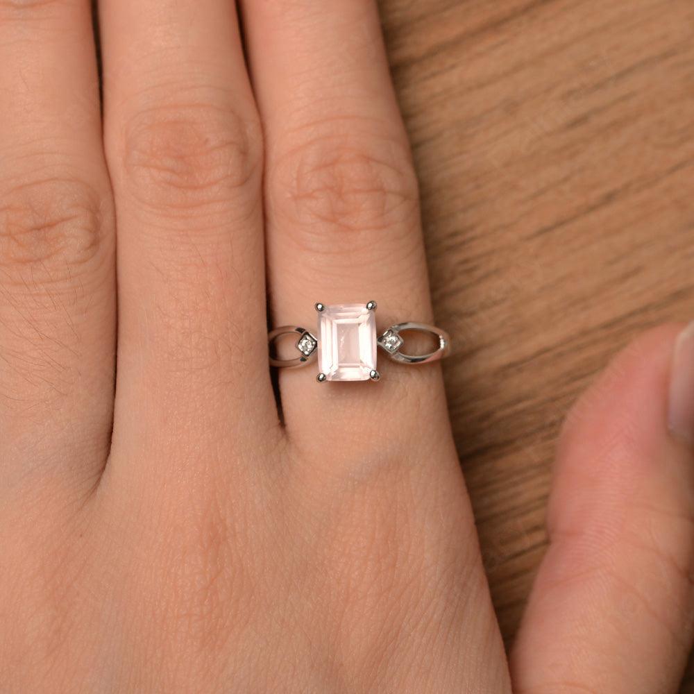 Emerald Cut Rose Quartz Promise Rings - Palmary