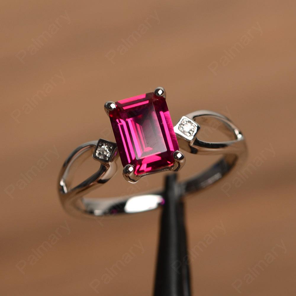 Emerald Cut Ruby Promise Rings - Palmary