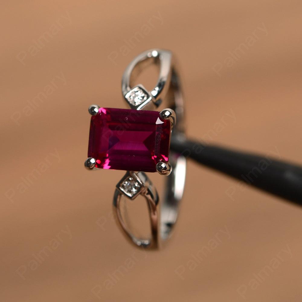 Emerald Cut Ruby Promise Rings - Palmary