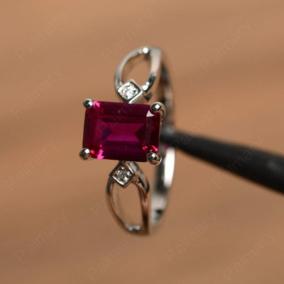 Emerald Cut Ruby Promise Rings - Palmary