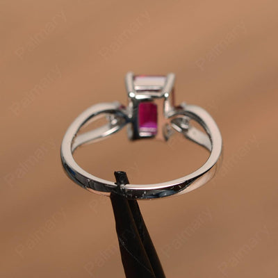 Emerald Cut Ruby Promise Rings - Palmary