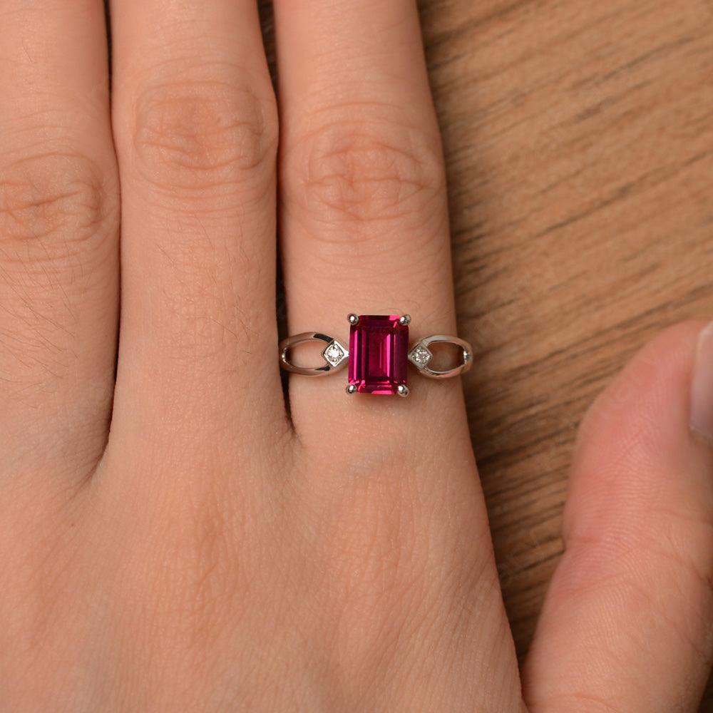 Emerald Cut Ruby Promise Rings - Palmary