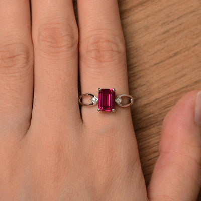 Emerald Cut Ruby Promise Rings - Palmary