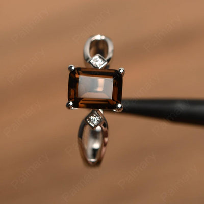 Emerald Cut Smoky Quartz  Promise Rings - Palmary