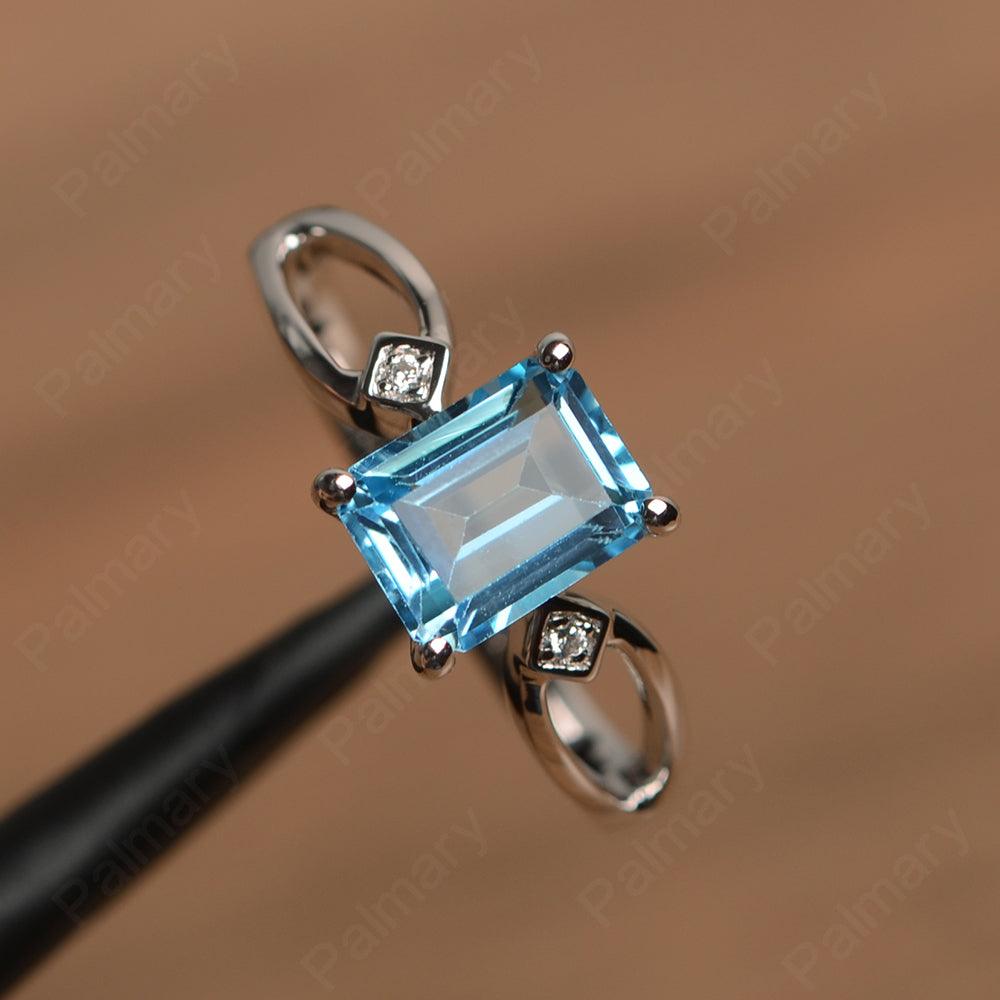 Emerald Cut Swiss Blue Topaz Promise Rings - Palmary