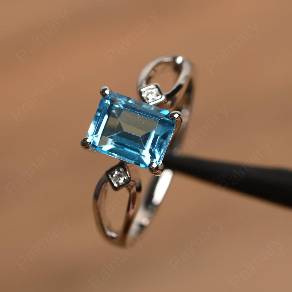 Emerald Cut Swiss Blue Topaz Promise Rings - Palmary