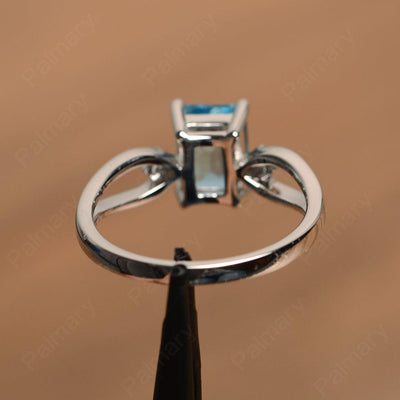 Emerald Cut Swiss Blue Topaz Promise Rings - Palmary