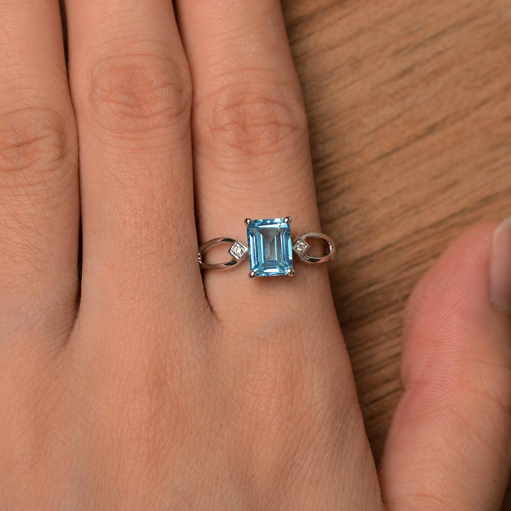Emerald Cut Swiss Blue Topaz Promise Rings - Palmary