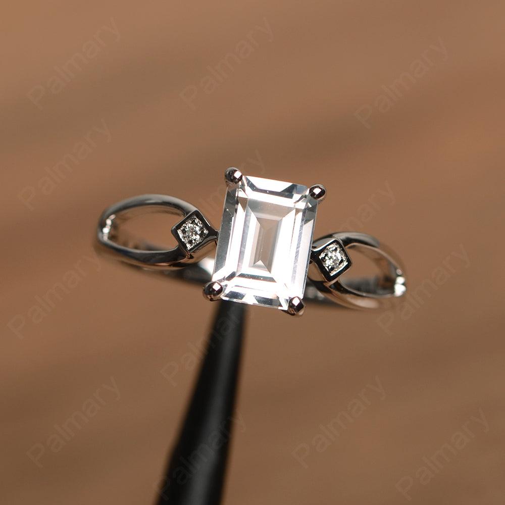 Emerald Cut White Topaz Promise Rings - Palmary