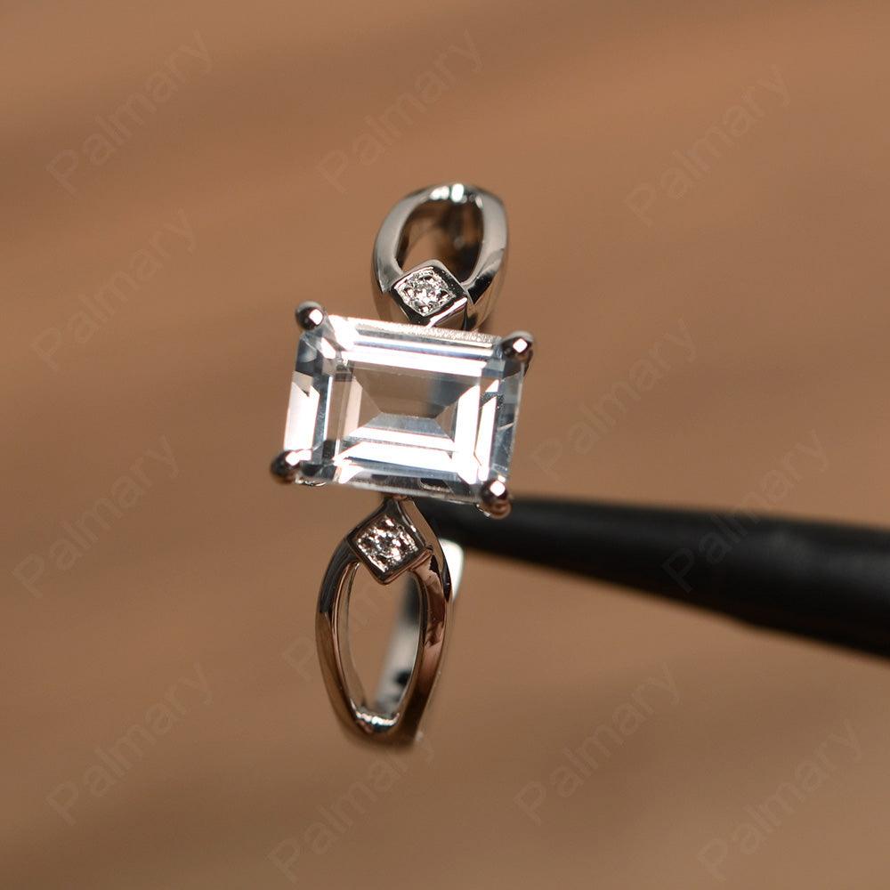 Emerald Cut White Topaz Promise Rings - Palmary