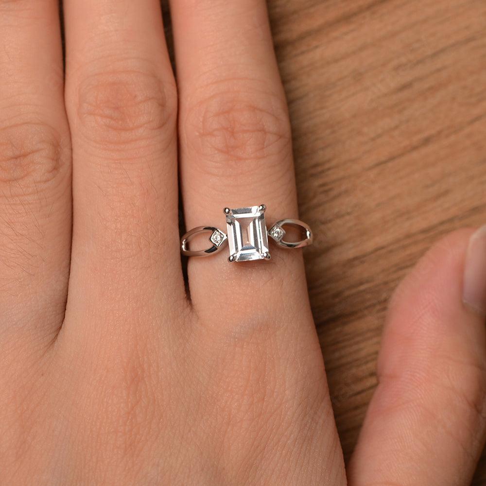 Emerald Cut White Topaz Promise Rings - Palmary