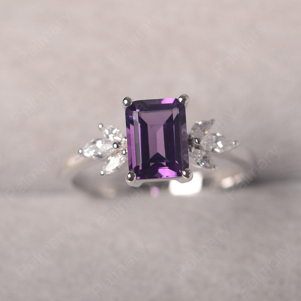 Emerald Cut Amethyst Ring Sterling Silver - Palmary