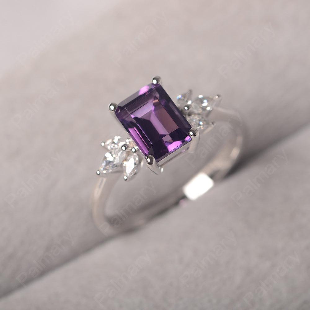 Emerald Cut Amethyst Ring Sterling Silver - Palmary