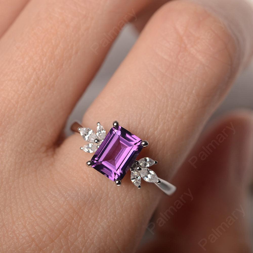 Emerald Cut Amethyst Ring Sterling Silver - Palmary