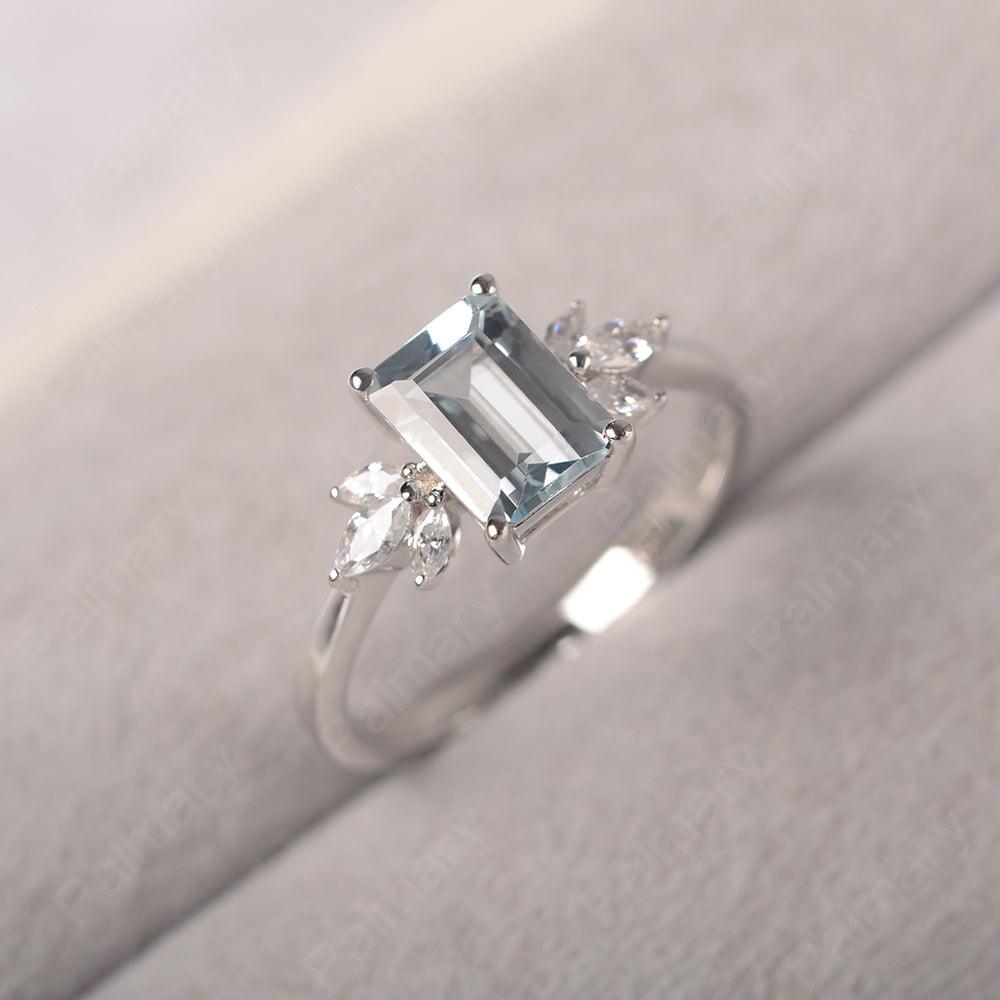 Emerald Cut Aquamarine Ring Sterling Silver - Palmary