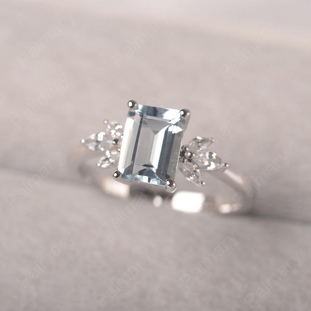 Emerald Cut Aquamarine Ring Sterling Silver - Palmary