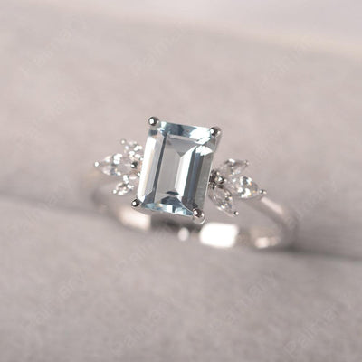 Emerald Cut Aquamarine Ring Sterling Silver - Palmary