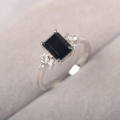 Emerald Cut Black Spinel Ring Sterling Silver - Palmary