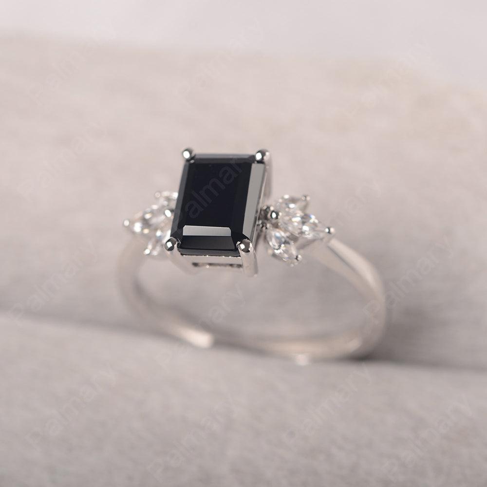 Emerald Cut Black Spinel Ring Sterling Silver - Palmary