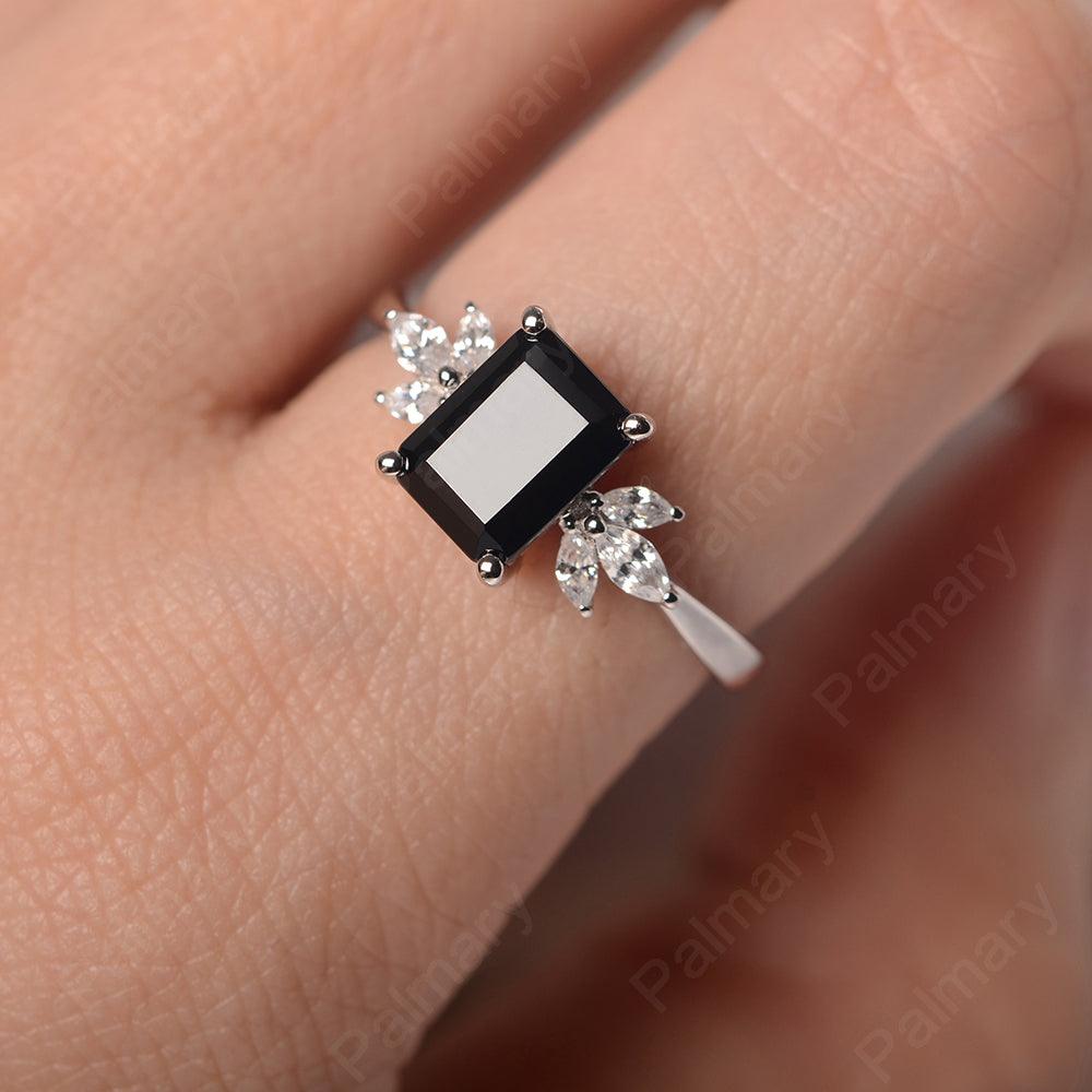 Emerald Cut Black Spinel Ring Sterling Silver - Palmary