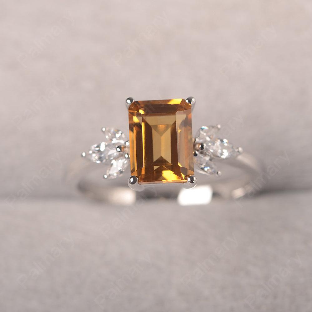 Emerald Cut Citrine Ring Sterling Silver - Palmary