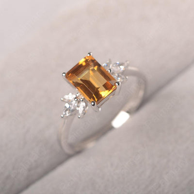 Emerald Cut Citrine Ring Sterling Silver - Palmary