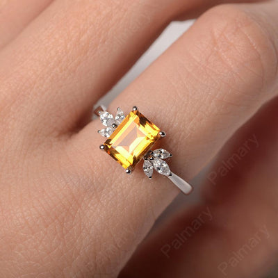 Emerald Cut Citrine Ring Sterling Silver - Palmary