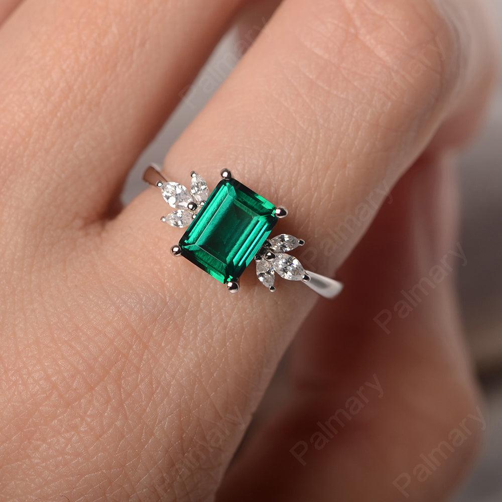 Emerald Cut Emerald Ring Sterling Silver - Palmary