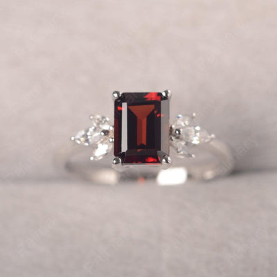 Emerald Cut Garnet Ring Sterling Silver - Palmary