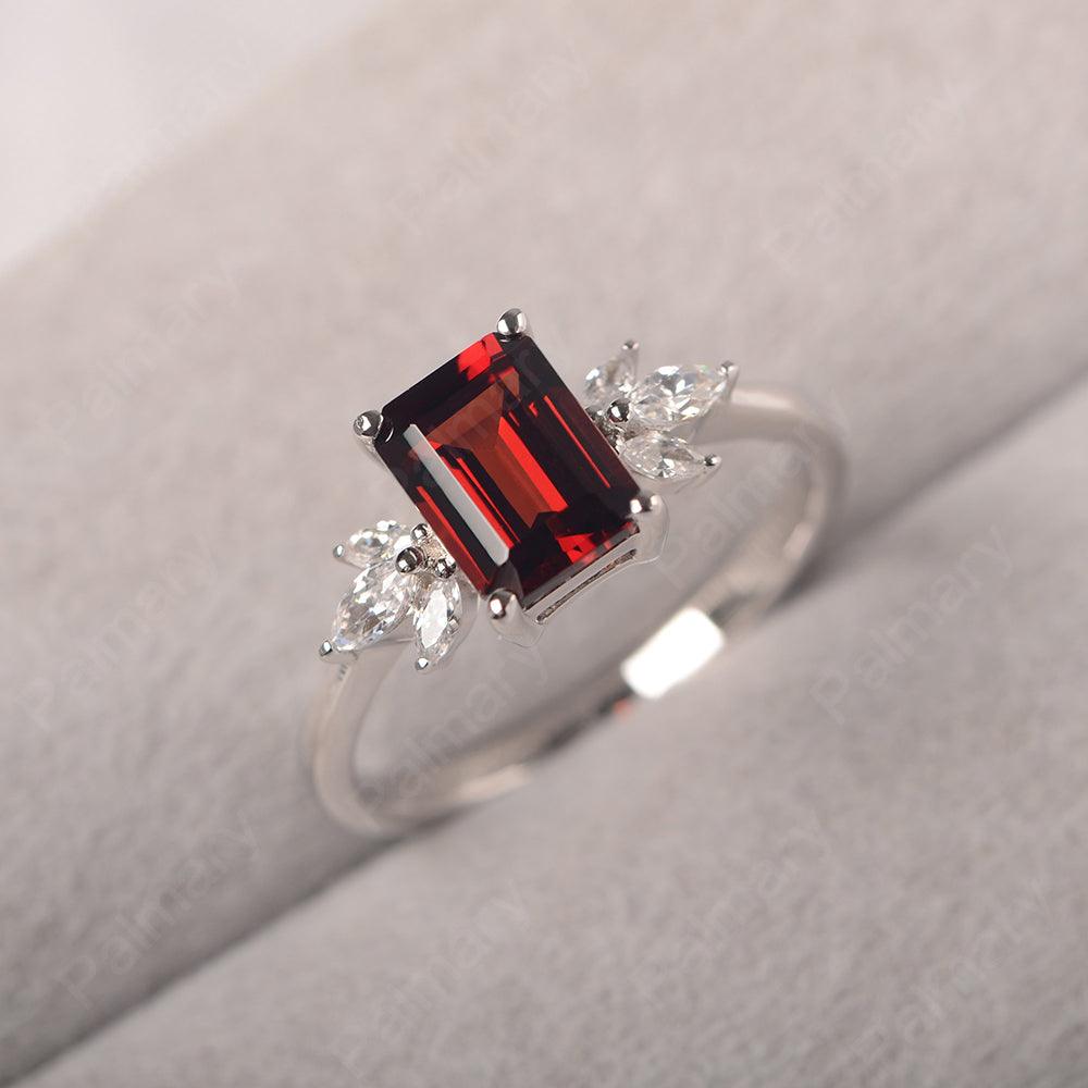 Emerald Cut Garnet Ring Sterling Silver - Palmary