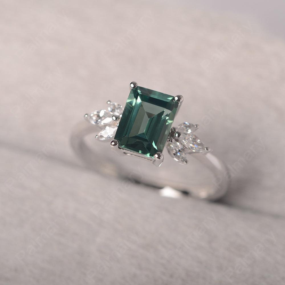 Emerald Cut Green Sapphire Ring Sterling Silver - Palmary