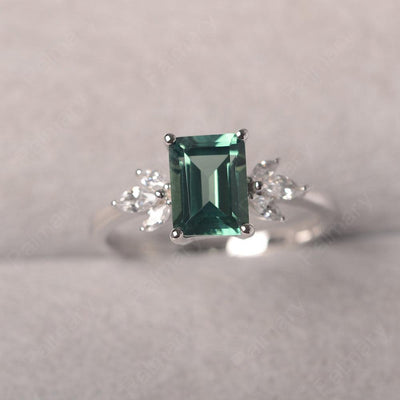 Emerald Cut Green Sapphire Ring Sterling Silver - Palmary