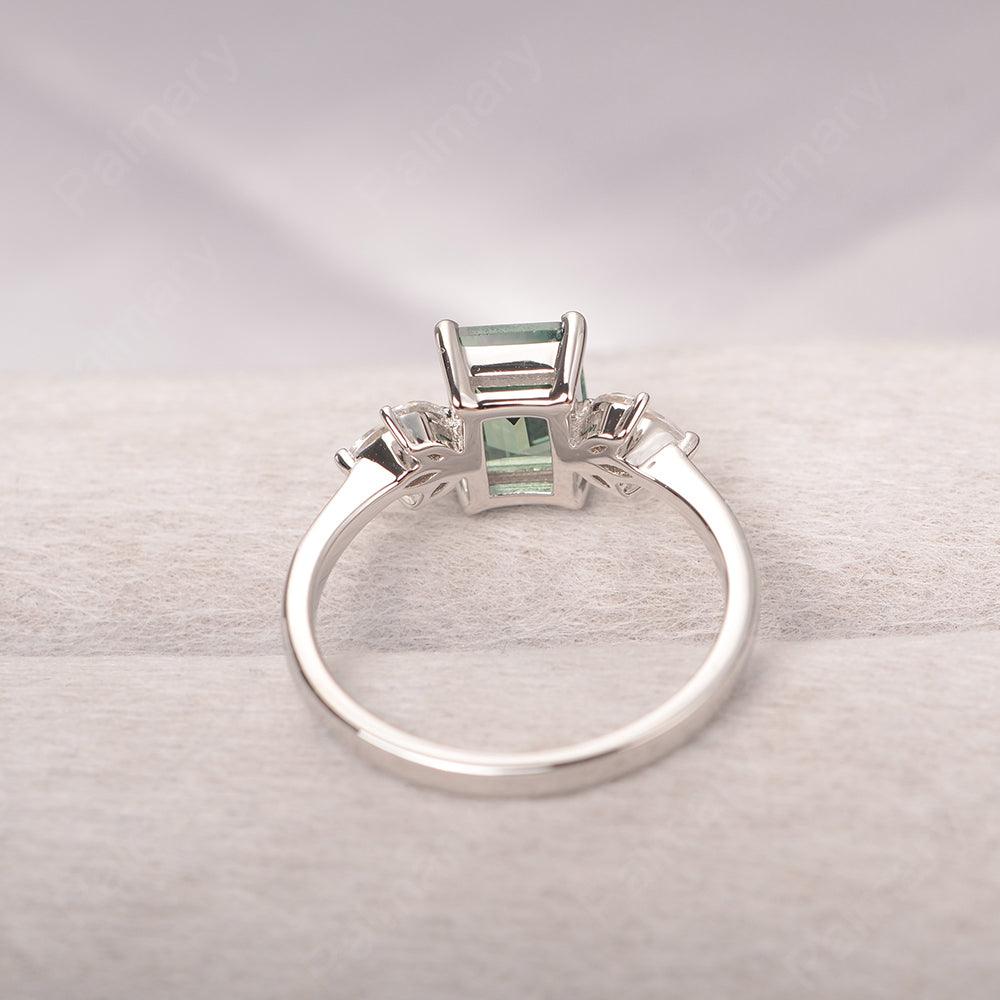 Emerald Cut Green Sapphire Ring Sterling Silver - Palmary