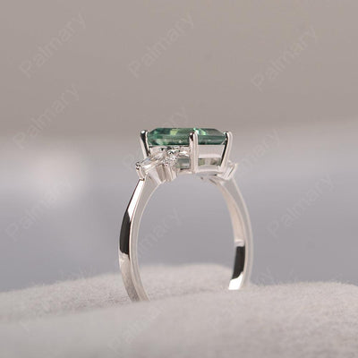 Emerald Cut Green Sapphire Ring Sterling Silver - Palmary