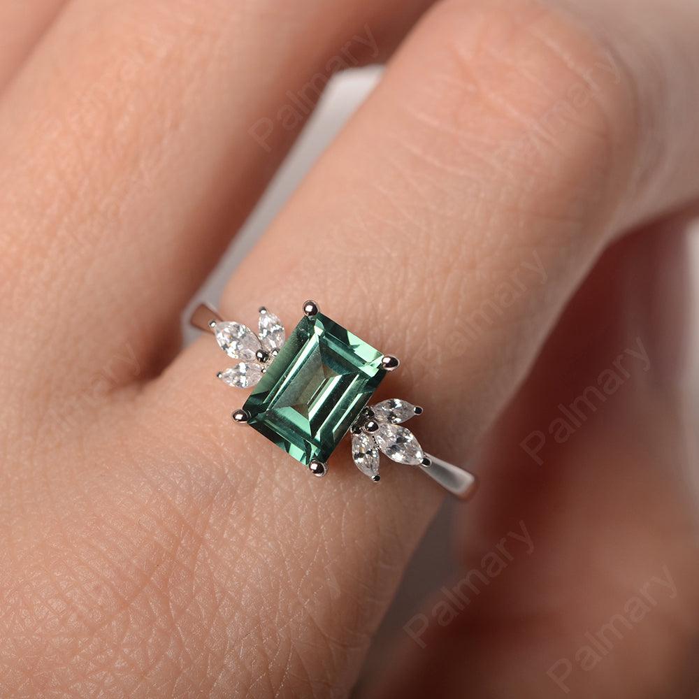 Emerald Cut Green Sapphire Ring Sterling Silver - Palmary
