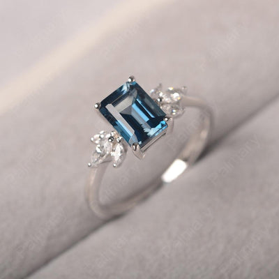 Emerald Cut London Blue Topaz Ring Sterling Silver - Palmary