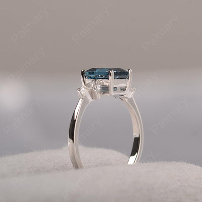 Emerald Cut London Blue Topaz Ring Sterling Silver - Palmary