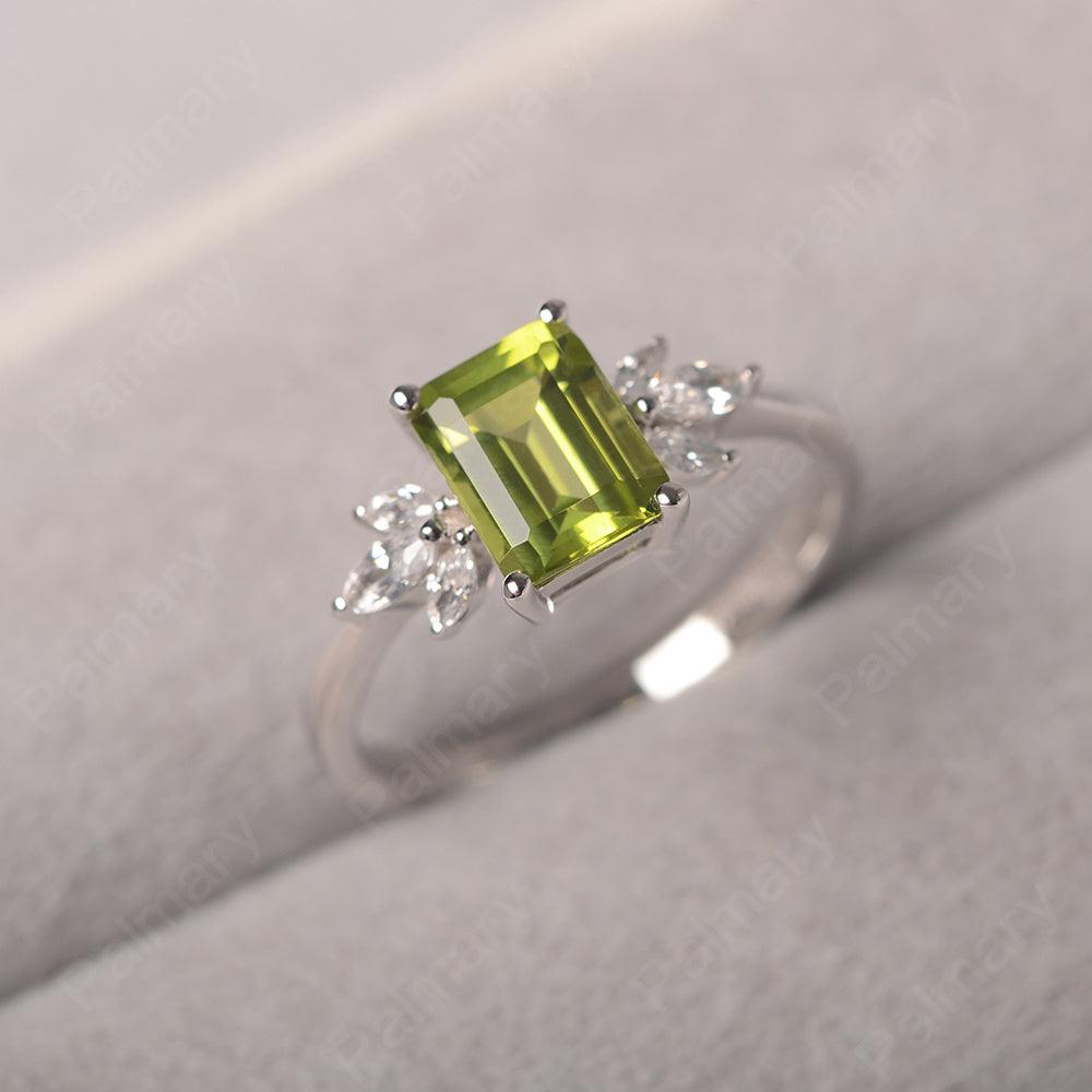 Emerald Cut Peridot Ring Sterling Silver - Palmary