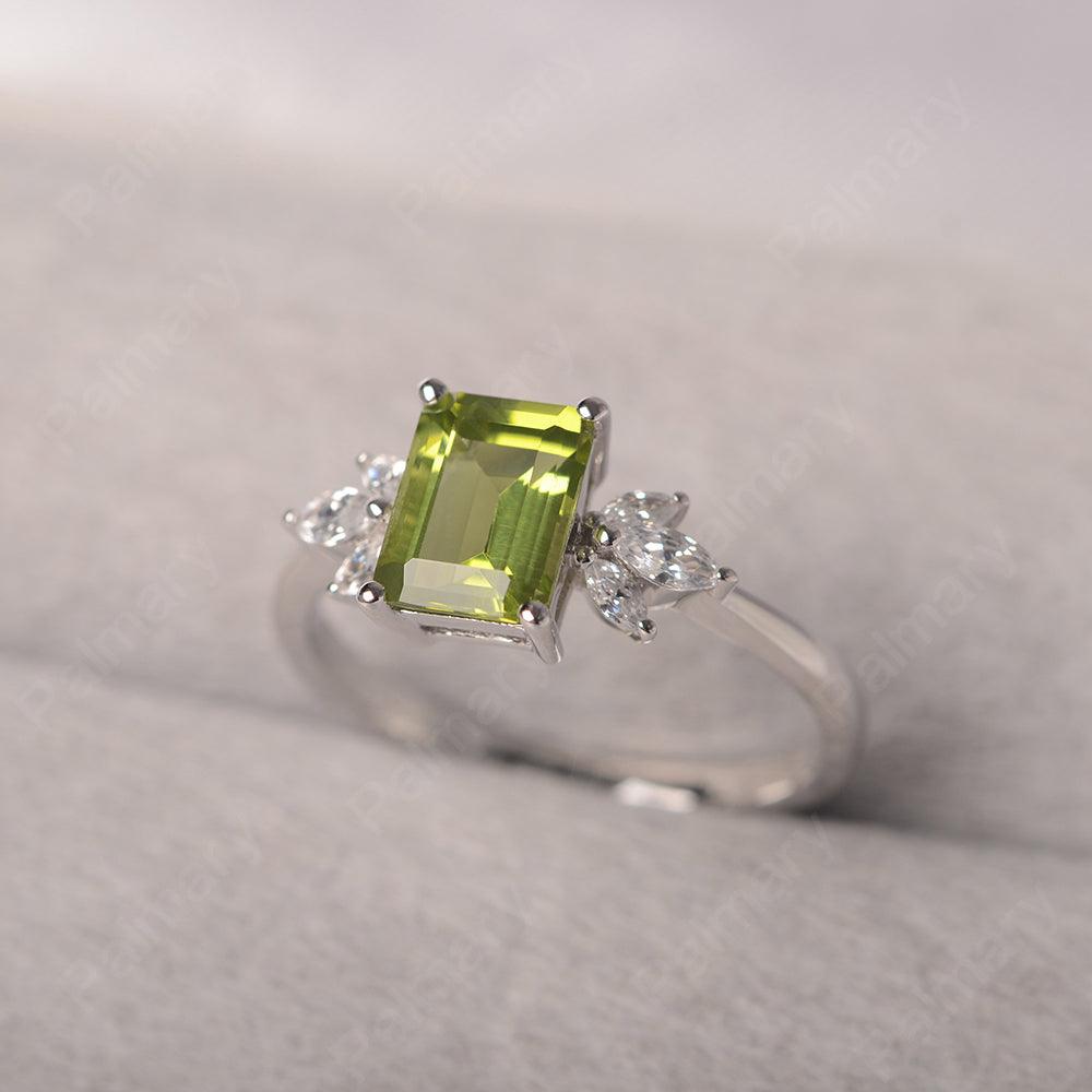 Emerald Cut Peridot Ring Sterling Silver - Palmary