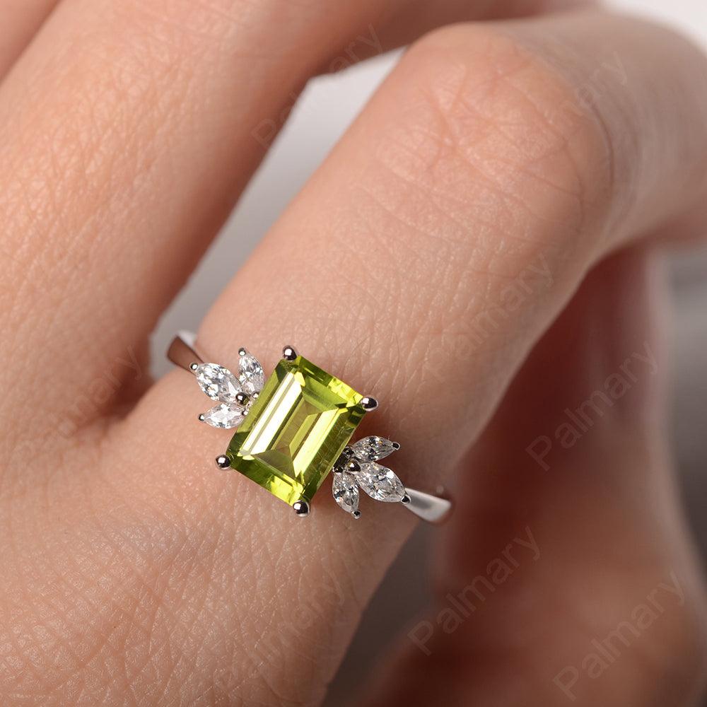 Emerald Cut Peridot Ring Sterling Silver - Palmary