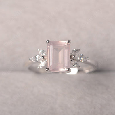 Emerald Cut Rose Quartz Ring Sterling Silver - Palmary