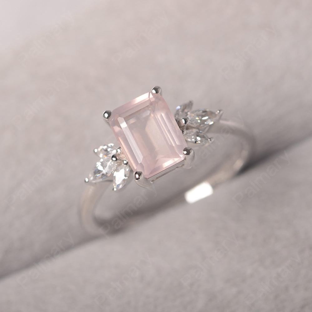 Emerald Cut Rose Quartz Ring Sterling Silver - Palmary