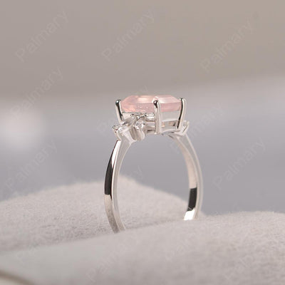 Emerald Cut Rose Quartz Ring Sterling Silver - Palmary