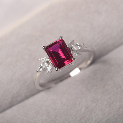 Emerald Cut Ruby Ring Sterling Silver - Palmary