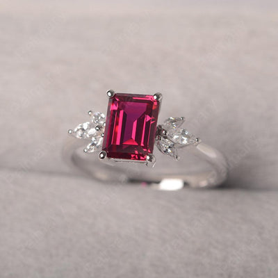 Emerald Cut Ruby Ring Sterling Silver - Palmary
